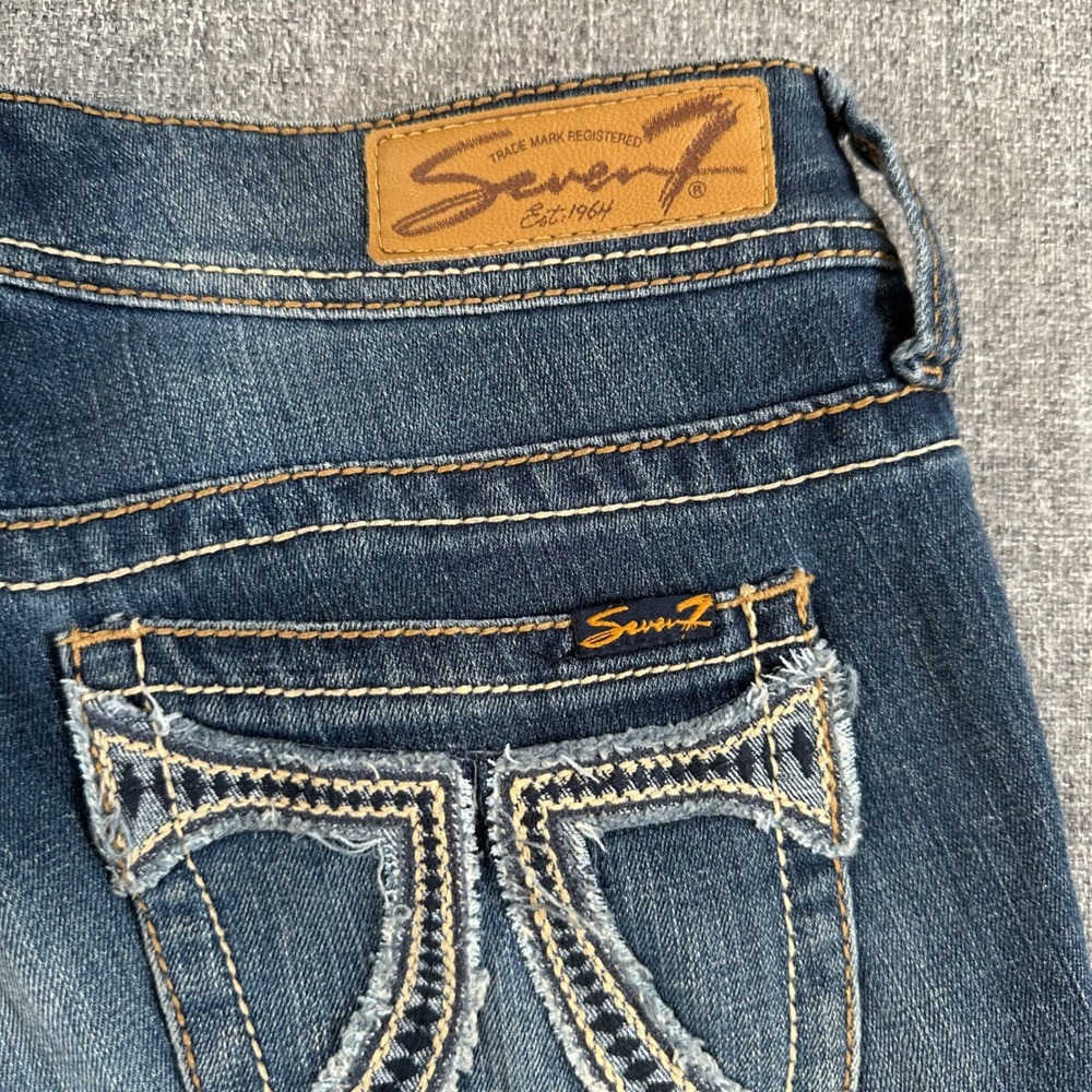 Seven7 Jeans Women 6 Skinny Blue Embroidered Pocket Stretch Cropped Denim